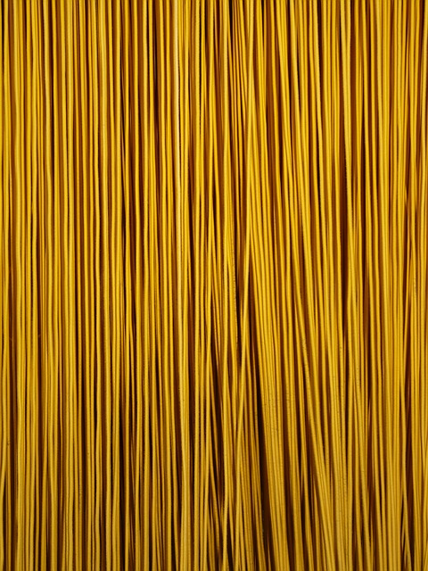 Das Foto zeigt Spaghetti. Eine Die für ein +-DIN-Format-Postexperiment.