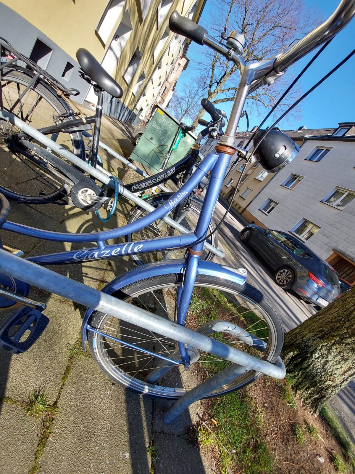 Beispiel-Foto zum Thema #cityzoo.
ZU sehen sind zwei Fahrräder deren Rahmen einen Schriftzug tragen. Auf einem hellblauen Fahrrad mit tiefem Einstieg und geschwungenen Lenker steht Gazelle. Auf einem dunkelgrauen Fahrrad im Hintergrund Pegasus.
